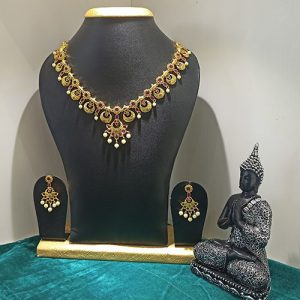 Traditional Necklace Set Gold Plated Pearl, Diamond Studded RAYAN Designer Jewelry Set