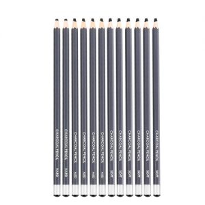 12 Pieces Soft, Medium and Hard Charcoal Pencils for Drawing, Sketching