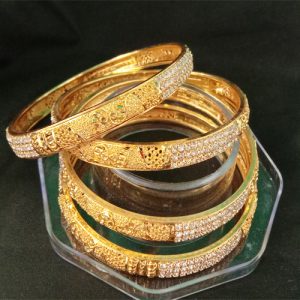 White Stone Gold Plated Covering Bangles