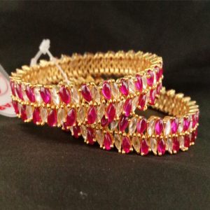 Pink & White Ad Stone Gold Plated Bangles