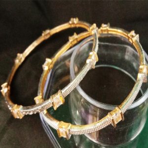 Silver & Gold Plated White Stone Bangles