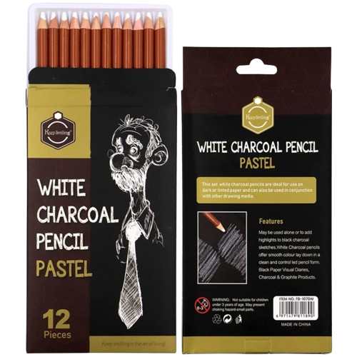 Keep Smiling White Charcoal Pencils - 12 Pieces or 1 Piece | Pastel Drawing Pencils for Art & Sketching