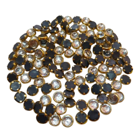 Round White Clip Stone – Gold Base Stones for Embroidery & Craft (3mm–6mm)