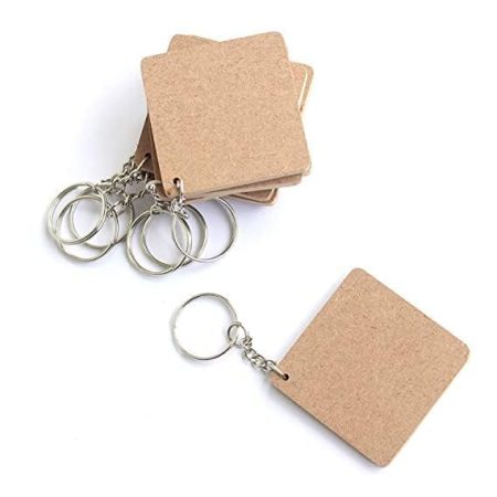 MDF Square Keychain Blanks with Rings – DIY Craft Keychains for Sublimation, Painting, Resin & Vinyl Projects (Pack of 10)