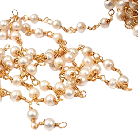 Pearl Bead Chain with Gold Links for Jewelry Making & Decoration – 1 Meter