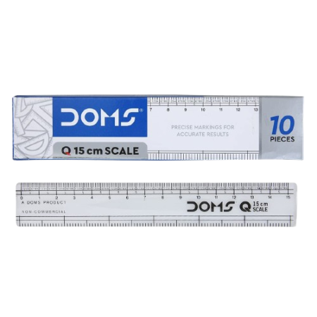 Doms Q 15 cm Scale | Transparent Plastic Ruler | Precise Markings | Box of 10 Pieces