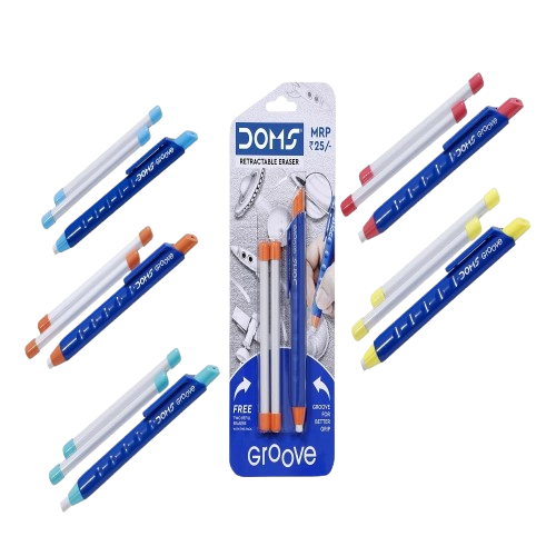 Doms Groove Retractable Eraser – Pack of 2 with Free Refills | Smooth & Dust-Free Erasing