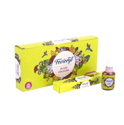 Fevicryl Glass Colours pack of 10pcs – Transparent Glossy Paints for Glass Painting & Craft