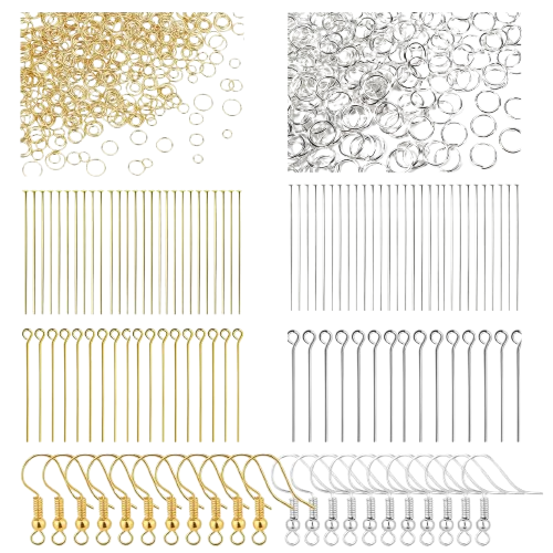 DIY Jewelry Making Kit – Jump Rings, Eye Pins, Head Pins & Earring Hooks (Gold & Silver)