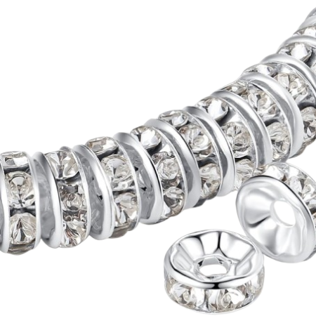 Silver Rhinestone Rondelle Spacer Beads for Jewelry Making – Pack of 100