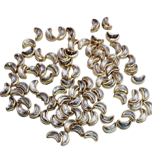 Crescent Shape White Clip Stone | Moon Clip Stone – Gold Base Stones for Embroidery & Craft (3x6 mm, 4x8 mm)