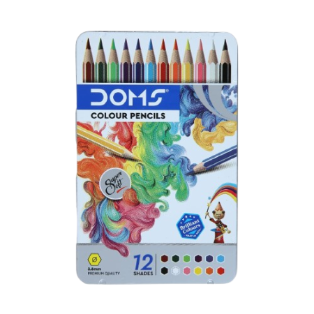 Doms Colour Pencils – 12 Shades, Premium Quality Tin Box Pack