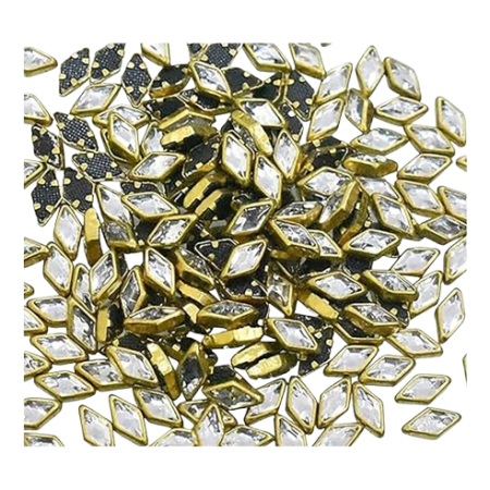 Rombus Clip Stone | Diamond Shape Clip Stone |White Marquise Clip Stone – Gold Base Stones for Embroidery & Craft (4x8 mm, 5x10 mm)