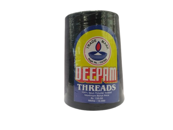 Deepam 2 Ply Polyester Thread – 10,000m Black Cone for Sewing, Stitching & Embroidery
