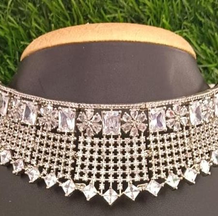 Elegant Silver-Plated Stone-Studded Bridal Choker Necklace
