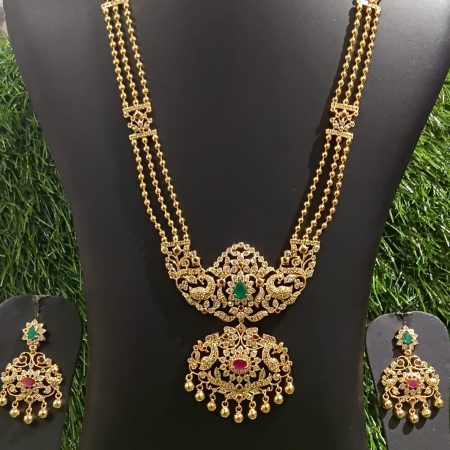 Gold Long Haram with Emerald and Ruby Stones