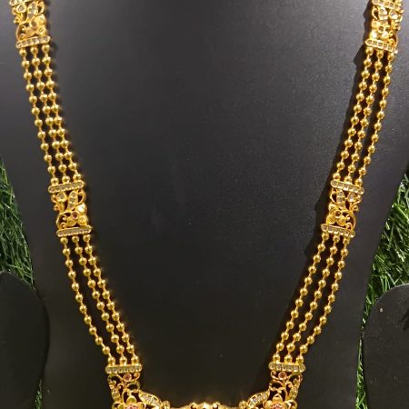 Traditional Gold Haram with Multi-Coloured Stones and Pearl Drops
