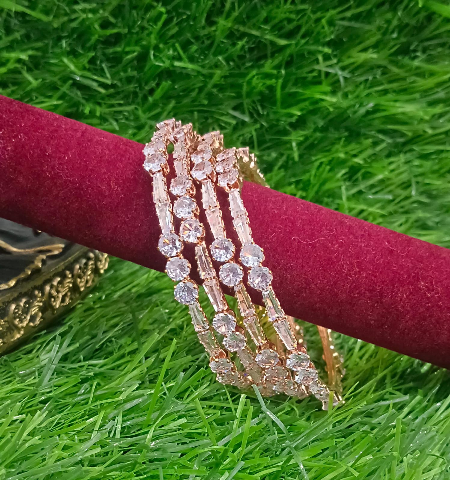 Elegant Rose Gold Crystal Bangles – Premium Zircon Stone Bridal Jewelry