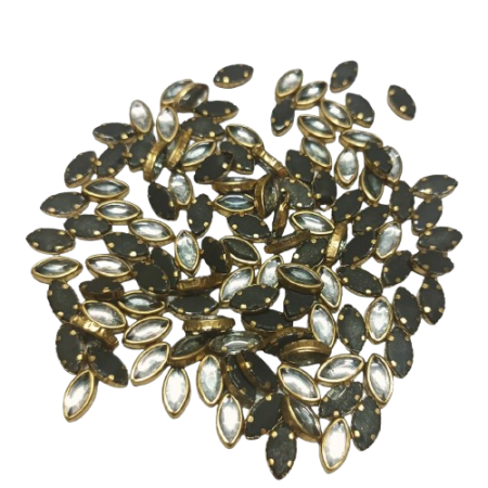 Eye Shape White Clip Stone – Gold Base Stones for Embroidery & Craft (3x6, 4x8, 5x10 mm)