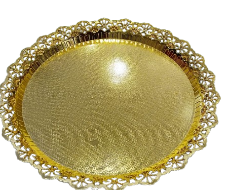 Golden Tray |Luxury Round Golden Decorative Tray with Ornate Floral Edges