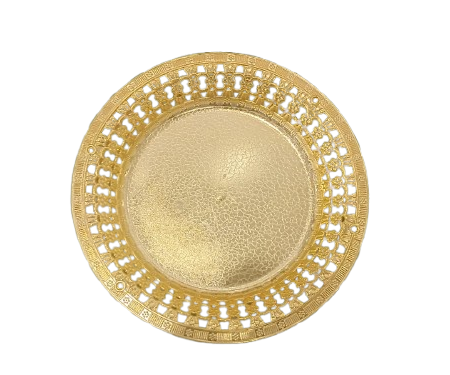 Golden Tray - Elegant Round Golden Serving Plate with Cutwork Rim – Ideal for Pooja, Festive Gifting & Home Decor