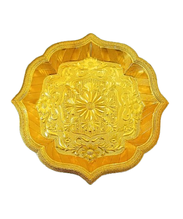 Golden Tray - Golden Floral Embossed Decorative Tray – Premium Designer Plate for Gifting, Festive Use & Decor