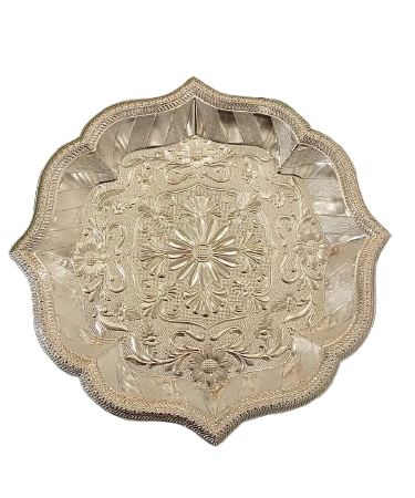 Silver Decorative Tray |Elegant Silver Floral Bowl – Ornate Embossed Decorative Tray