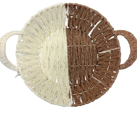 Decorative Hamper Basket- Natural Woven Jute Tray – Cream & Brown Round Basket
