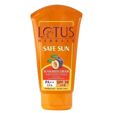 Lotus Herbals Safe Sun Sunscreen Cream SPF 30 PA++ 50g | Non-Greasy, Water Resistant