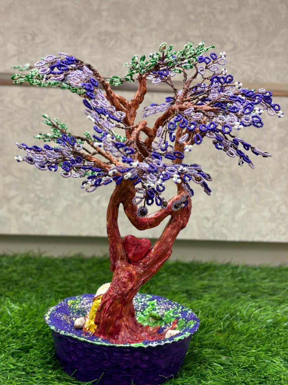 Handcrafted Beaded Tree Wall Decor- Artificial Flowers