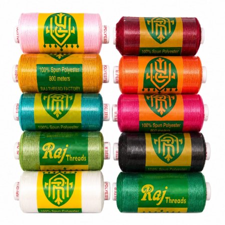 RAJ Thread 800M Sewing Thread – 10 Tubes Box | Multi Shade Polyester Thread