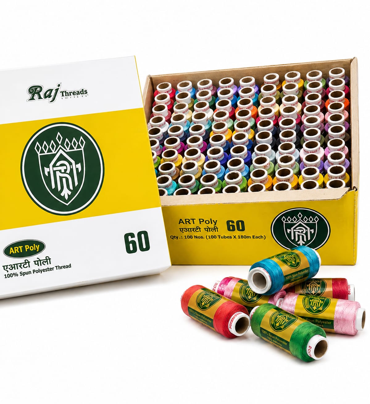 RAJ Thread 180M Sewing Thread – 100 Tubes Box | Multi Shade
